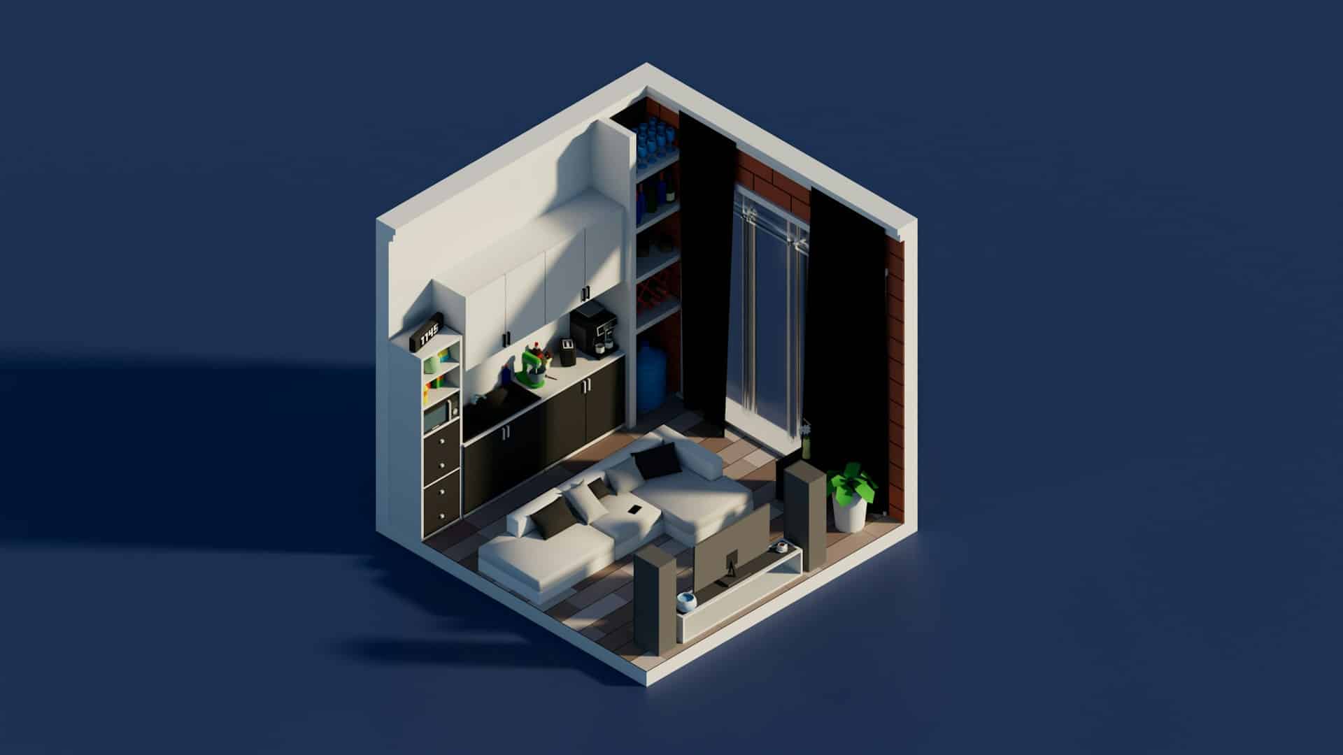Mod!le 3D d'une chambre d'un appartement en vue d'une visite virtuelle